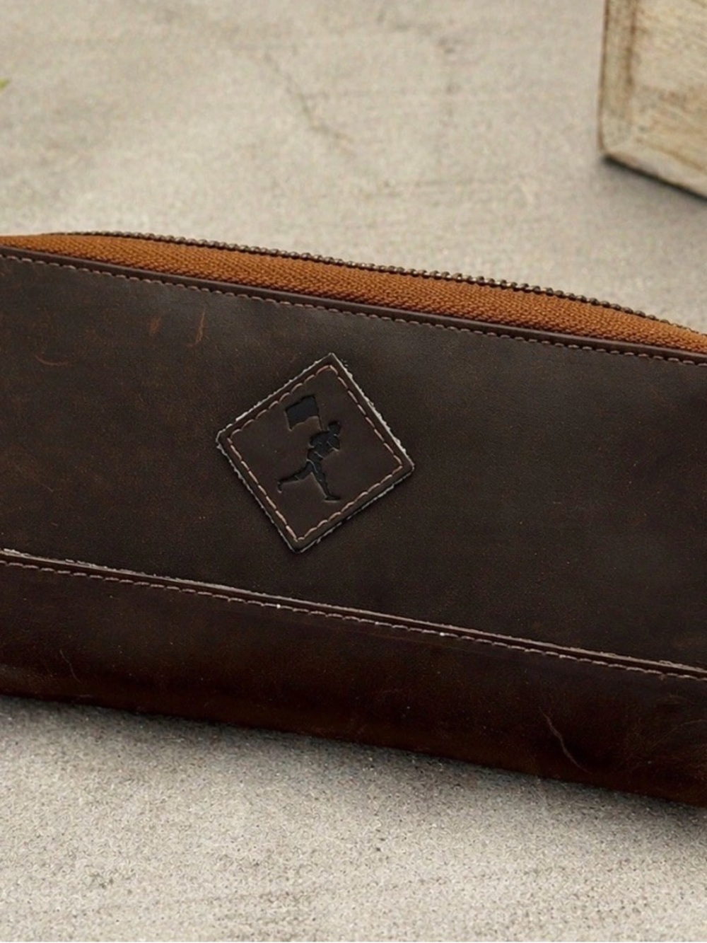 Vintage Genuine Leather Zip Around Wallet Brown Organizer Clutch Distressed